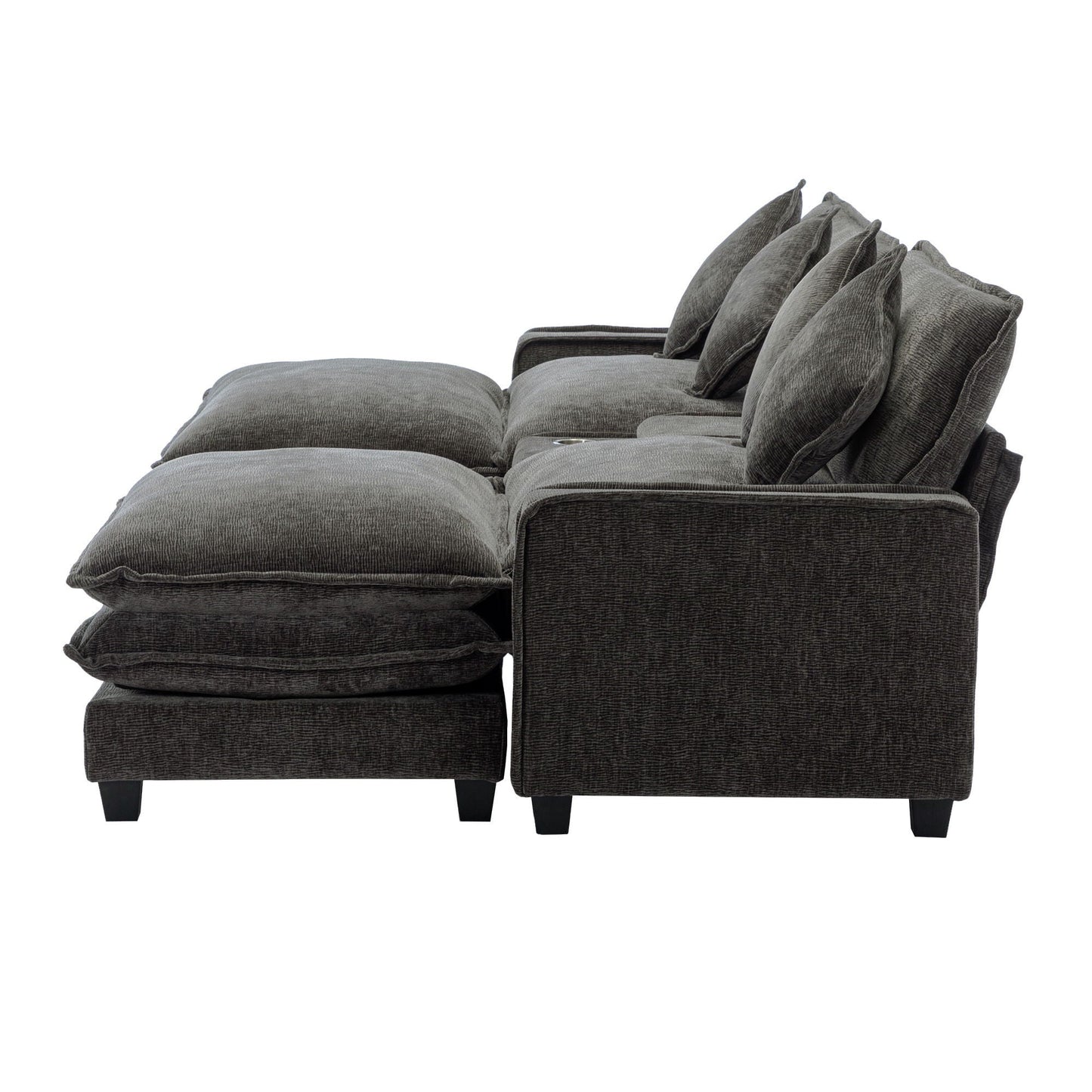 Modern Sectional Sofa With Removable Ottomans, USB Ports