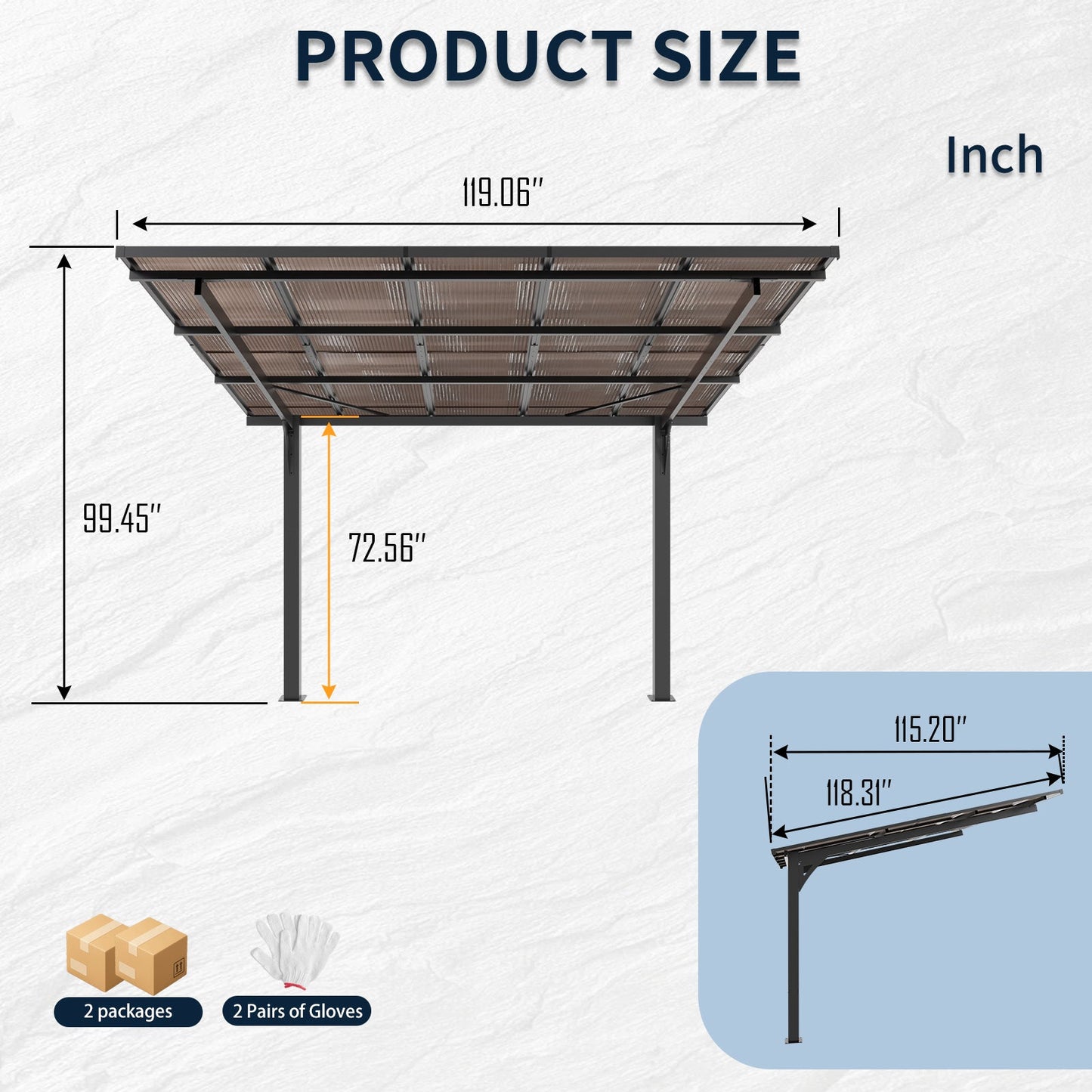 10x10FT PC Roof Carport with Galvanized Steel Frame and Sloped Roof