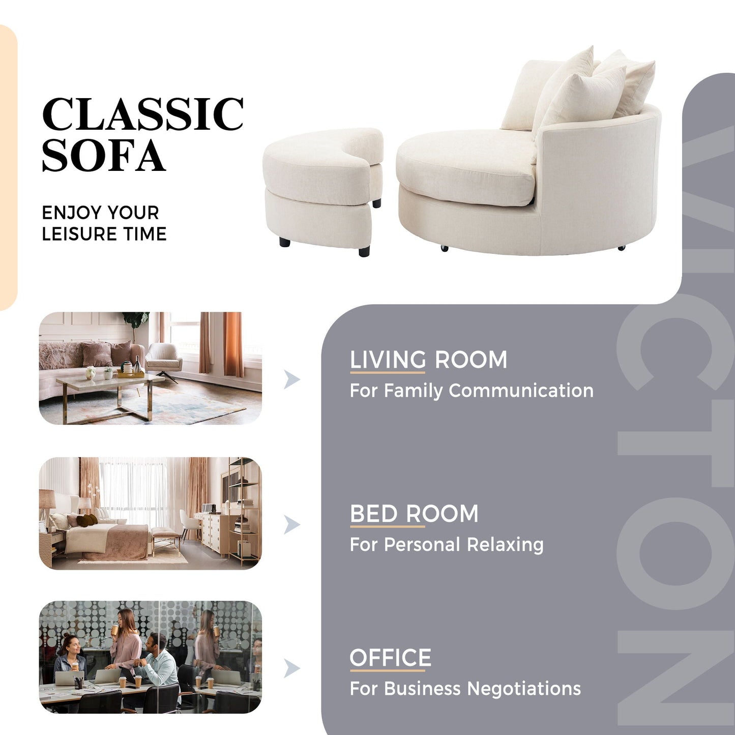 360° Swivel Accent Barrel Chair With Storage Ottoman & 4 Pillows, Modern Leisure Chair Round Accent For Living Room
