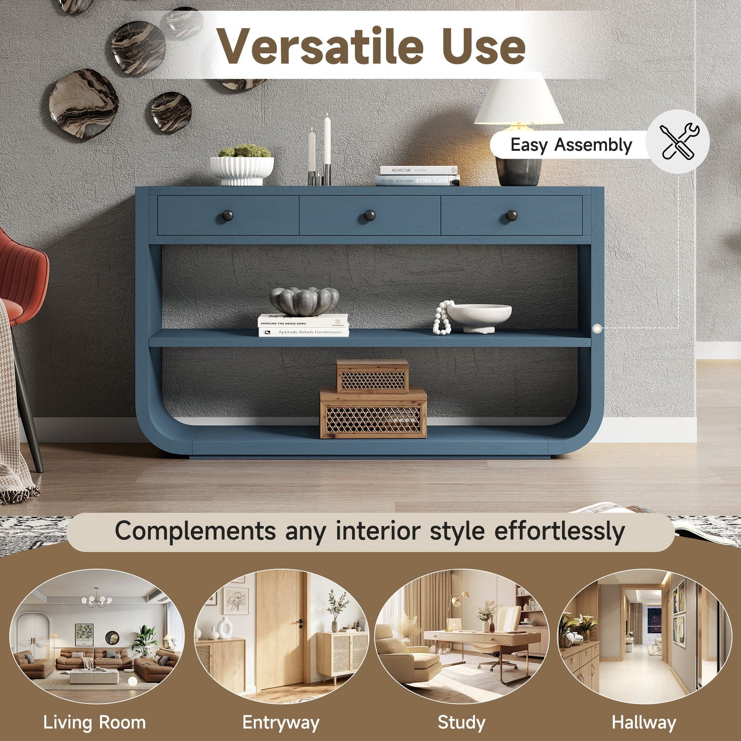 Console Table With 3 Soft Close Drawers & 2 Open Shelves