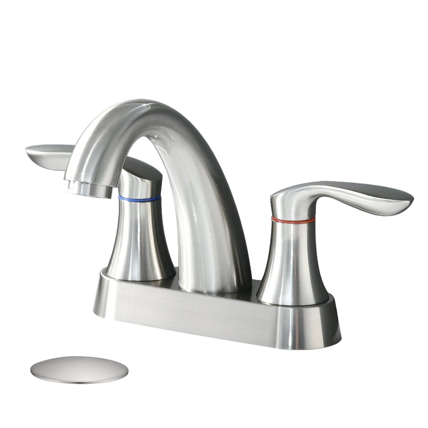 Two Handle 4 Inch Centerset Bathroom Sink Faucet with Pop-Up Drain, Brushed Nickel