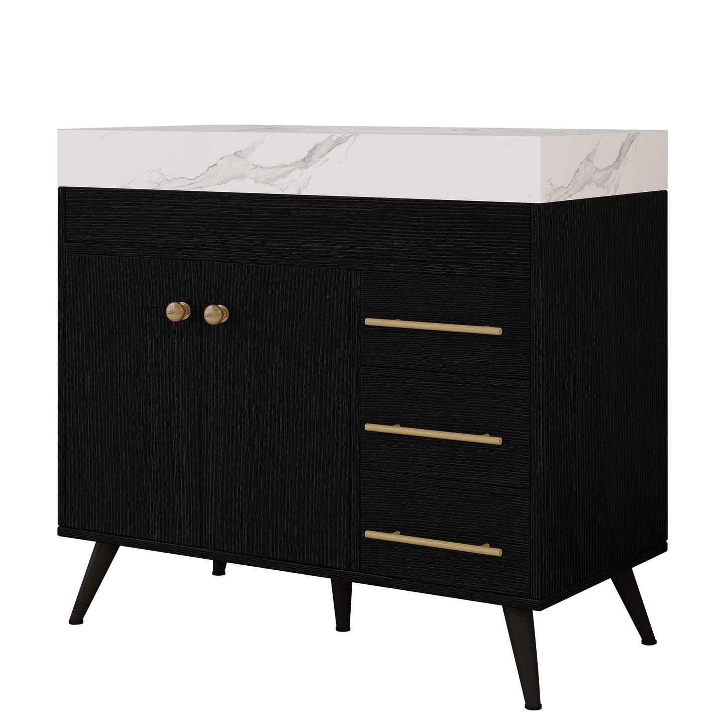 36" Freestanding Bathroom Vanity with Ceramic Sink and Faux Marble Top
