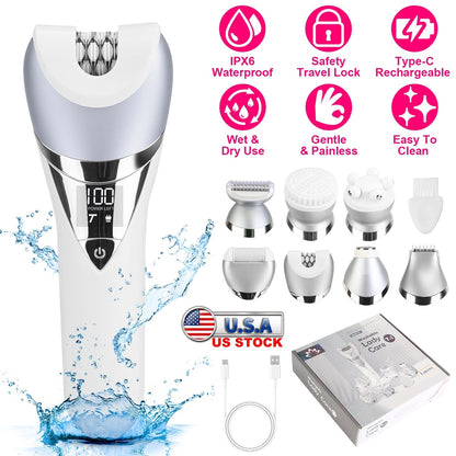 7 In 1 Electric Razor for Women Lady Hair Removal Epilators for Leg Face Arm Bikini Armpit Public Hairs IPX6 Wet and Dry Use Cordless Rechargeable Who