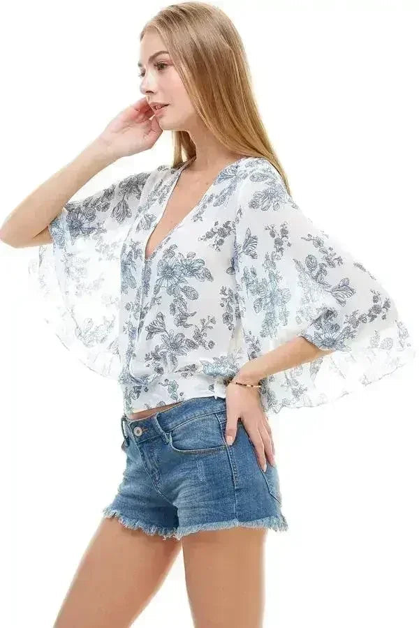 LONG SLEEVE SURPLICE FLORAL TOP | FEMSTYLO