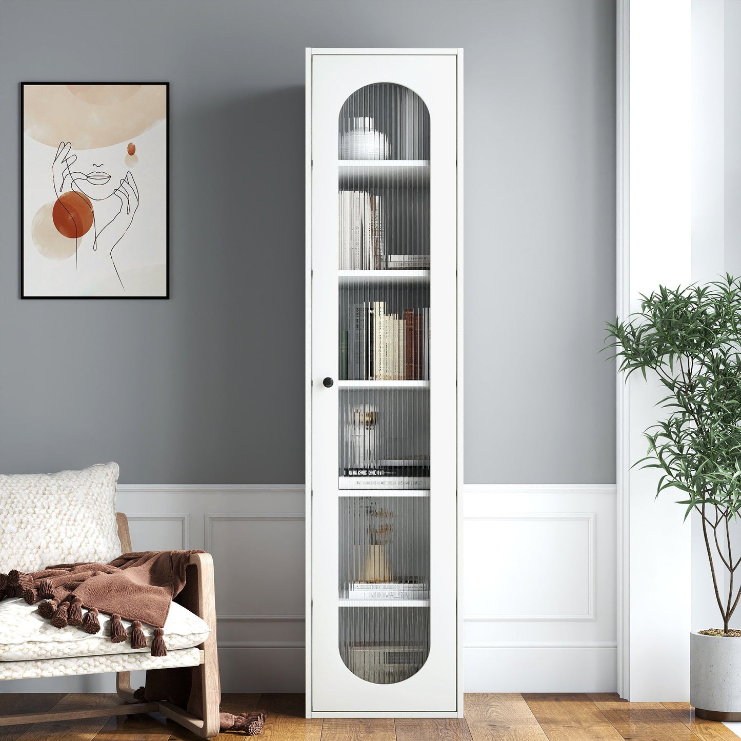 Tall Display Cabinet & Bookshelf with Glass Door