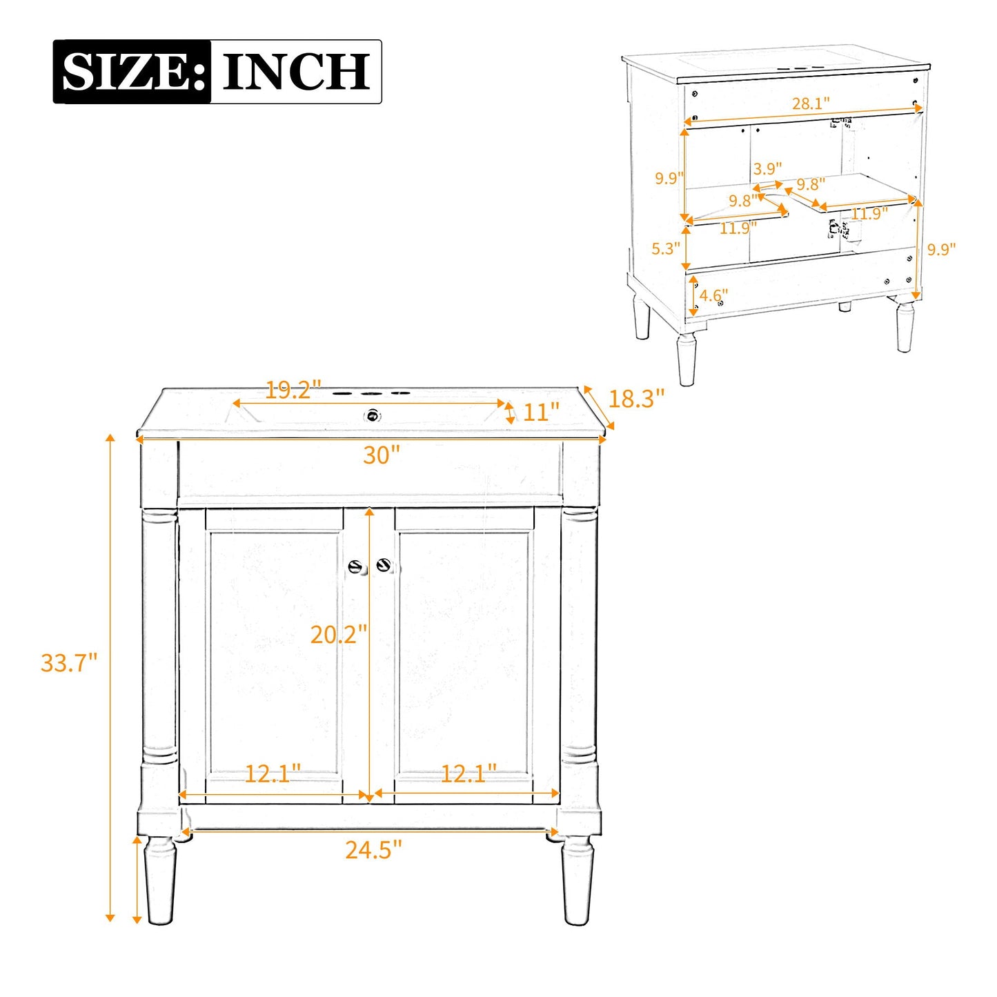 Bathroom Vanity Cabinet With Sink, Soft Close Doors, Storage Cabinet