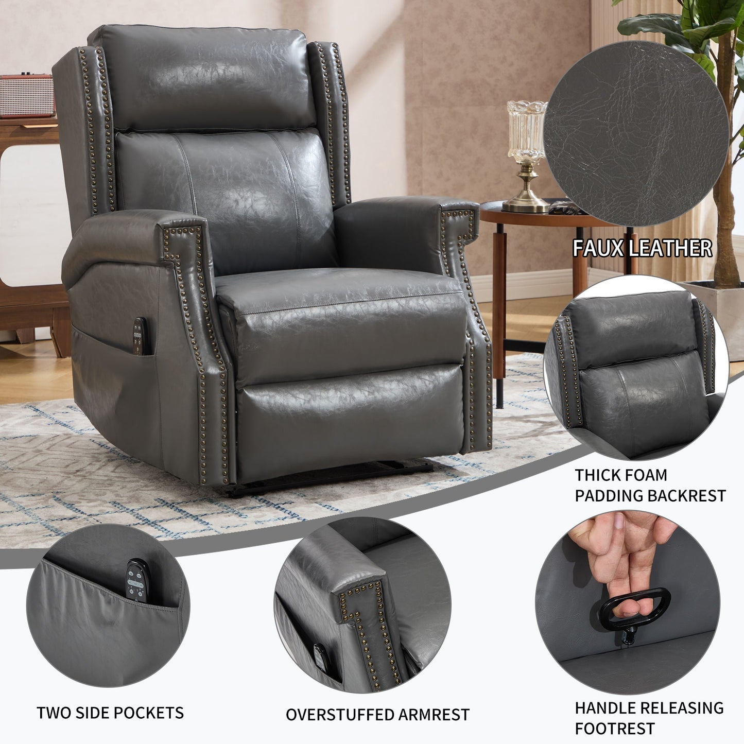 Manual Recliner Chair  With Heavy Duty Motion Mechanism, 8 Vibrating Nodes And 3 Massage Modes For Living Room