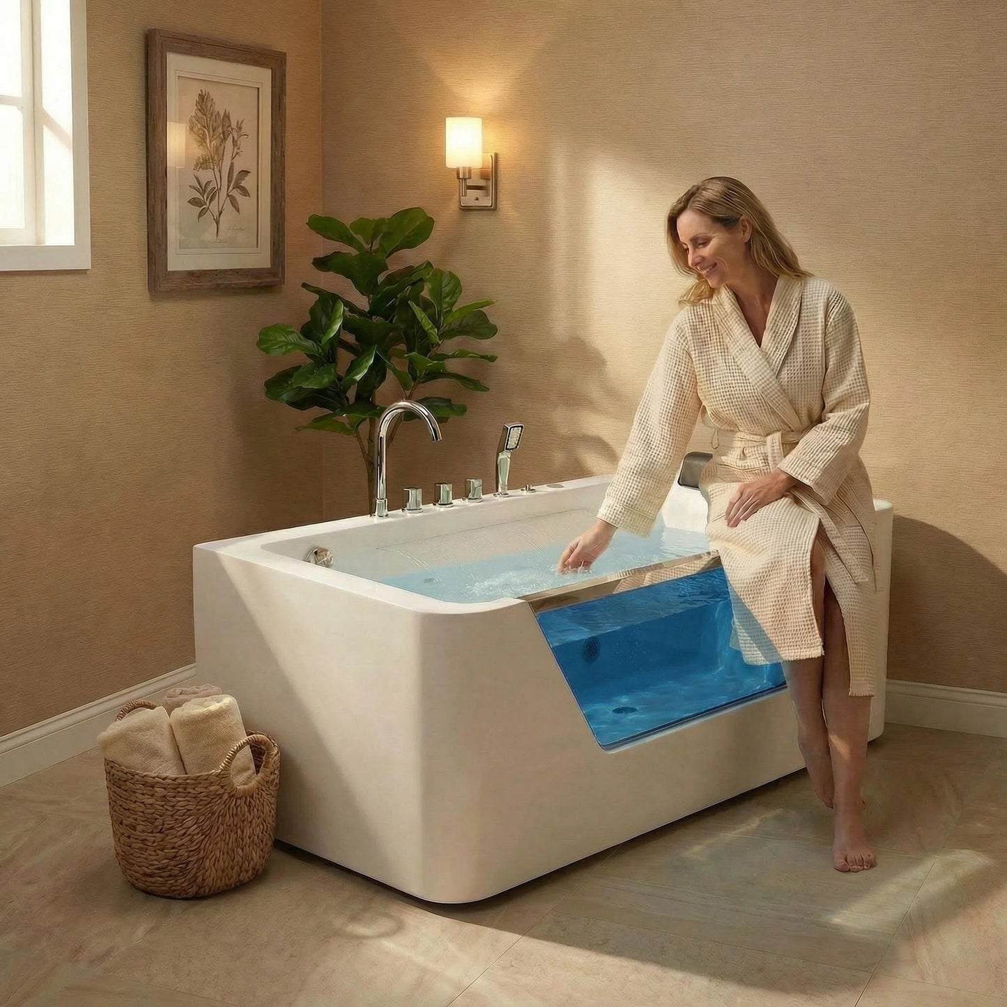 67" Whirlpool Bathtub with Hydrotherapy Jets and Glass Panel