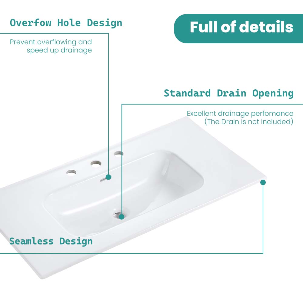 Abay Home Glossy White Ceramic Integrated Bathroom Vanity Sink