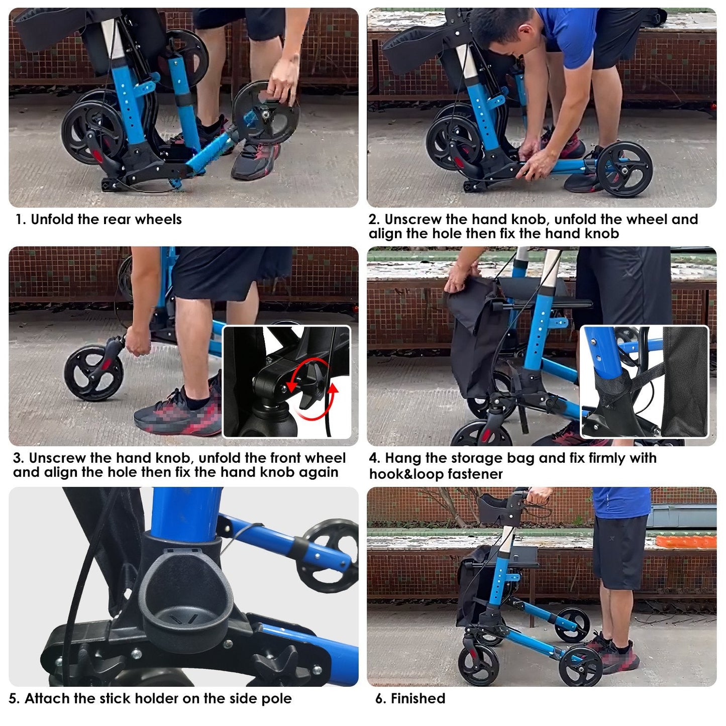 Aluminum Rollator Walker with Seat Backrest Foldable Rolling Walker with 220LBS Max Load 31-36in Adjustable Height 8in Wheels for Seniors Adult Mobili