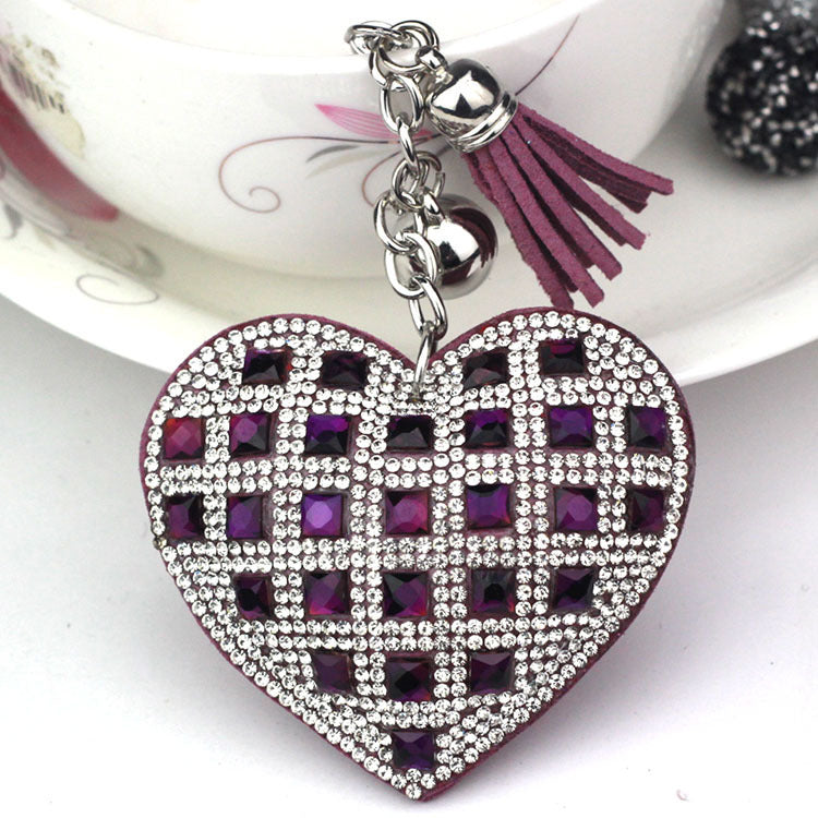 LuxeCharm Sparkling Gold Rhinestone Heart Keychain | Champagne Crystal Studded Heart Bag Charm with Tassel and Bell – European Style Personalized Gift