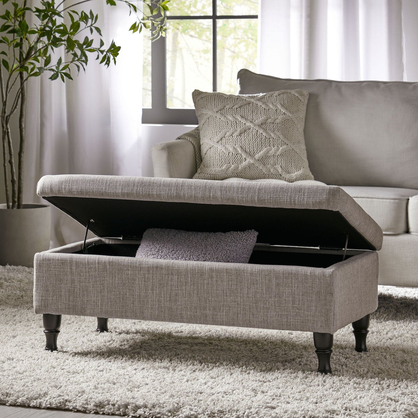 Dean Fabric Storage Wide Tufted Rectangle Ottoman - Gray