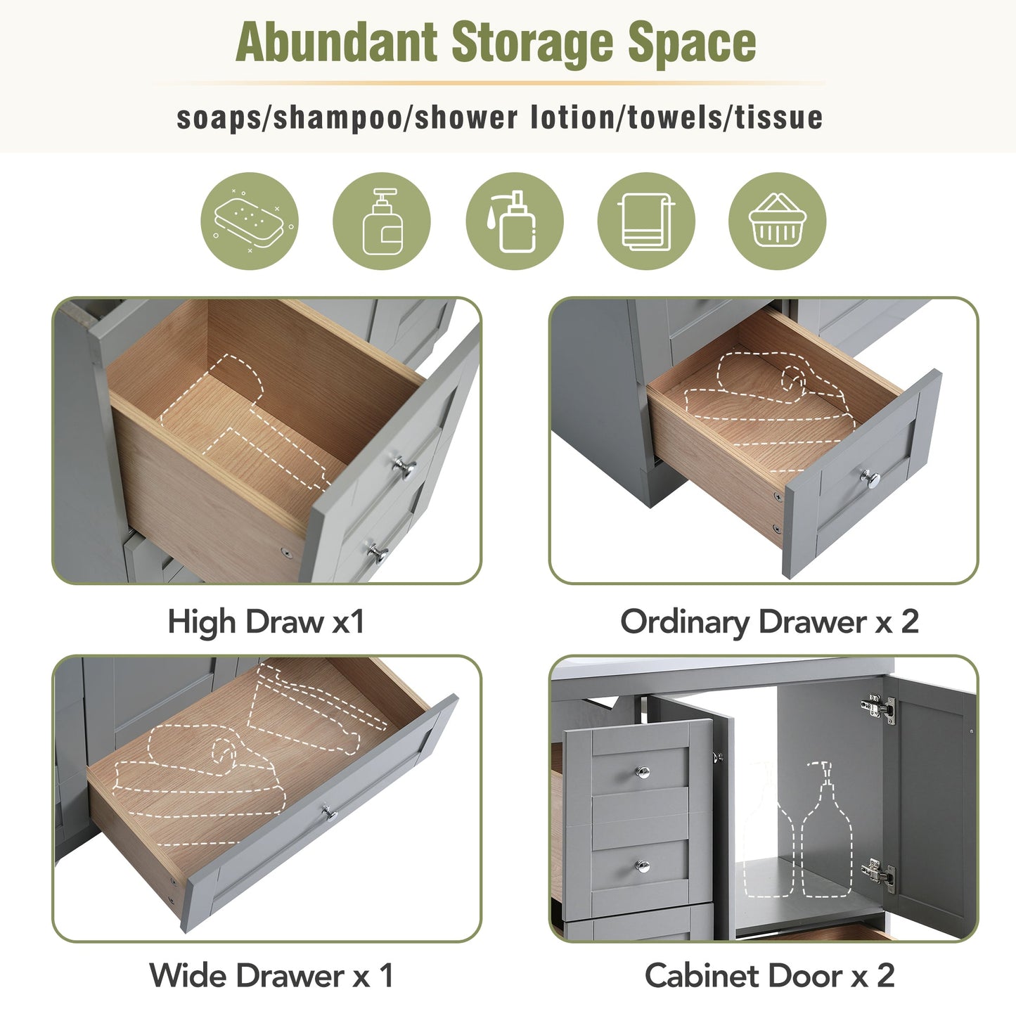 36 Inch Shaker Style Free-Standing Bathroom Vanity Cabinet with Sink