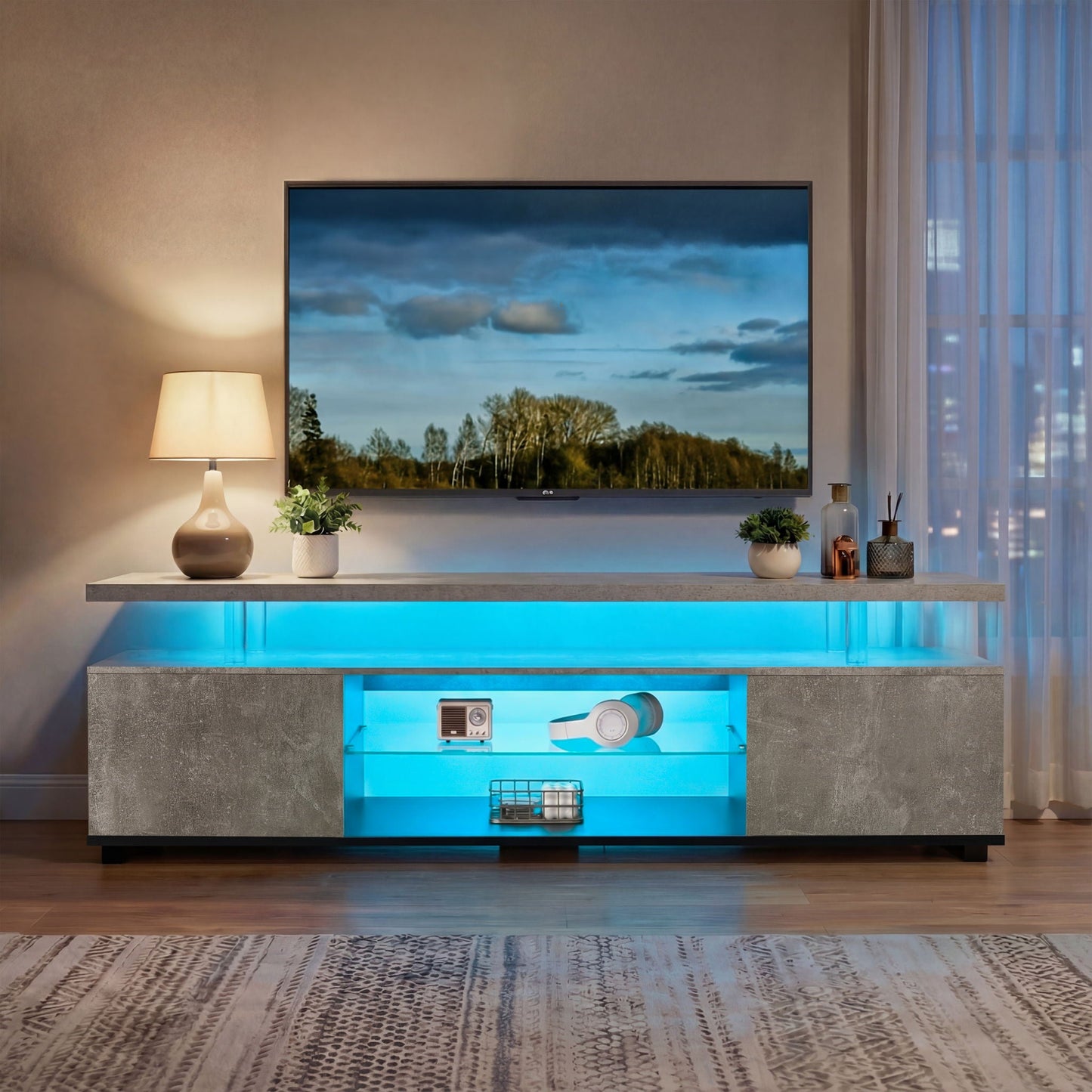 TV Stant With LED And Large Side Cabinet