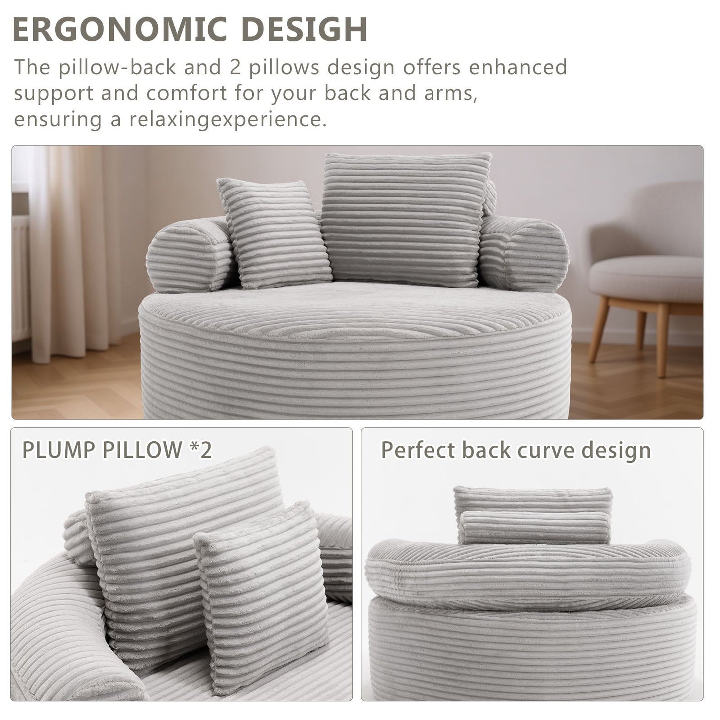 Round Sofa Bed With 3 Pillows For Living Room