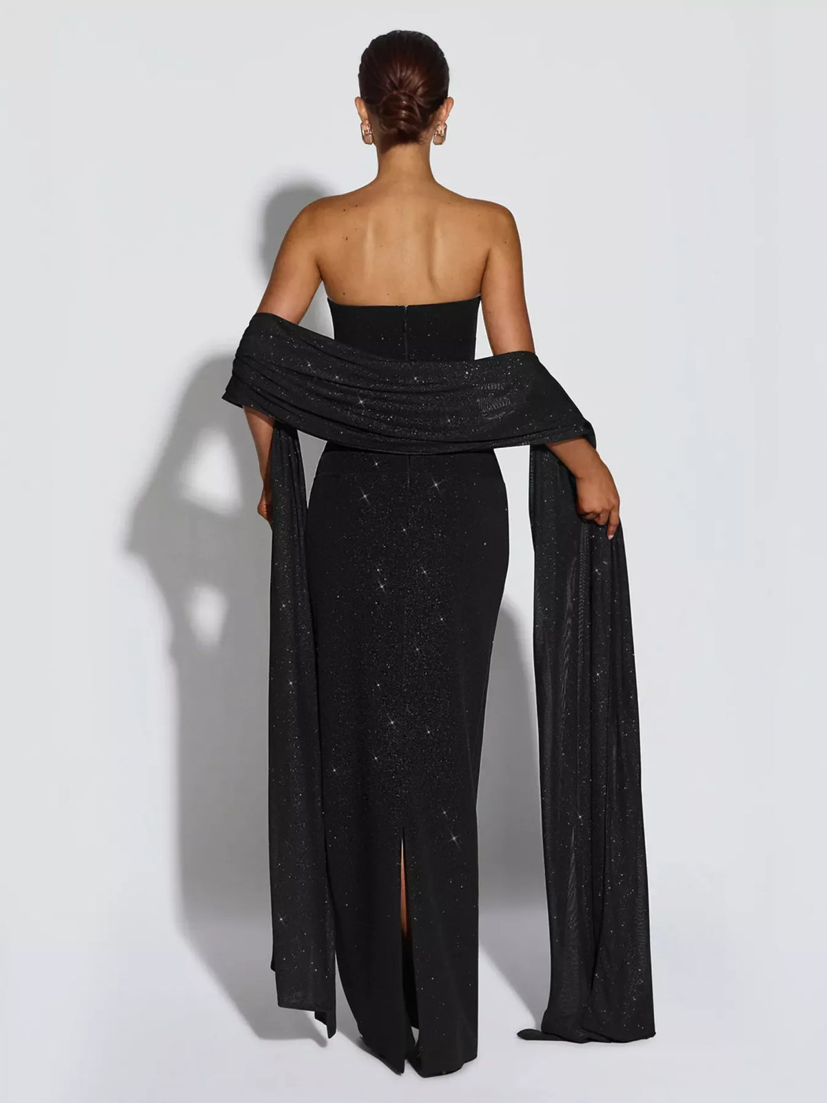 Slit Glitter Tube Maxi Dress with Scarf