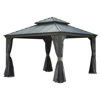 12'x12' Hardtop Gazebo Canopy with Galvanized Steel Double Roof