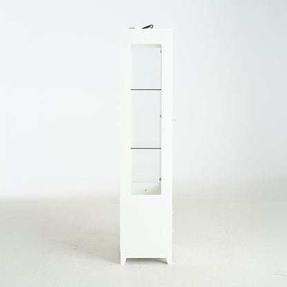 Modern Upholstered Glass Display Cabinet With Adjustable LED Light - White