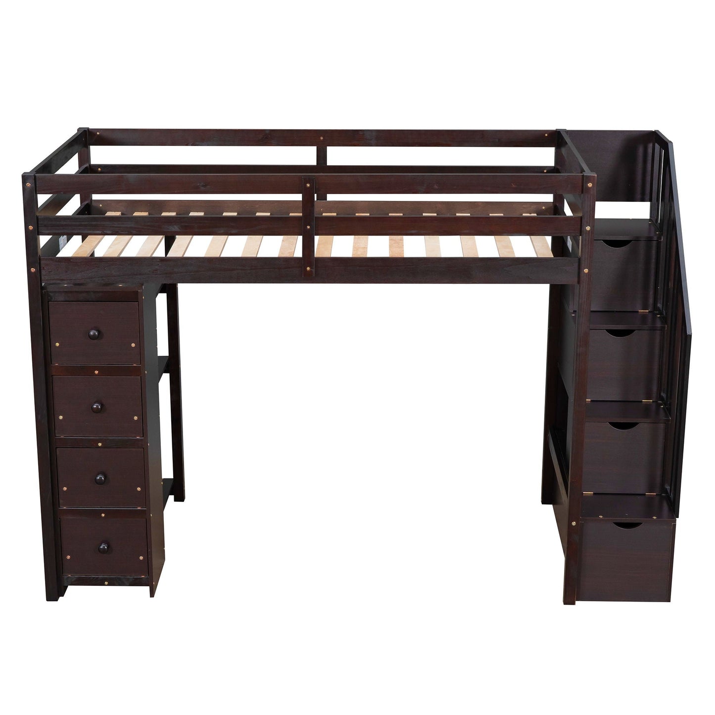 Loft Bed With Storage Drawers And Stairs With Shelves