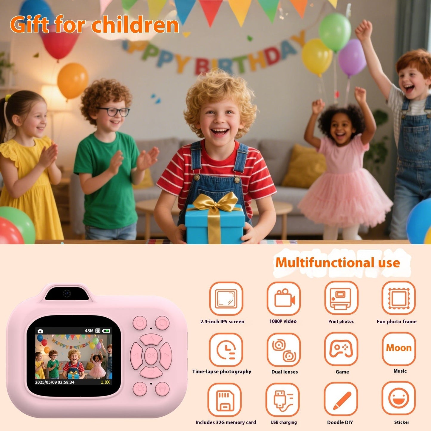 Children's Camera Recording Photography Video Playback Game Photo Sticker
