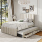 Upholstered Platform Bed With Twin Size Trundle And 3 Drawers