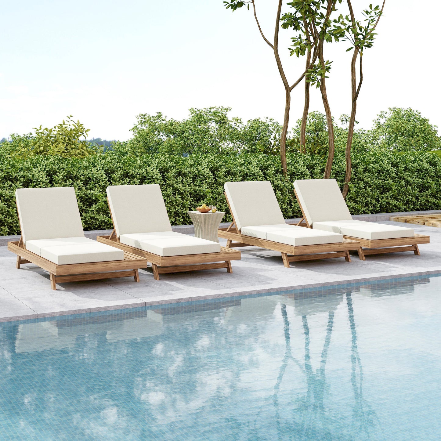 Lounge Chaise Set, Space Available On One Side, Acacia Solid Wood In