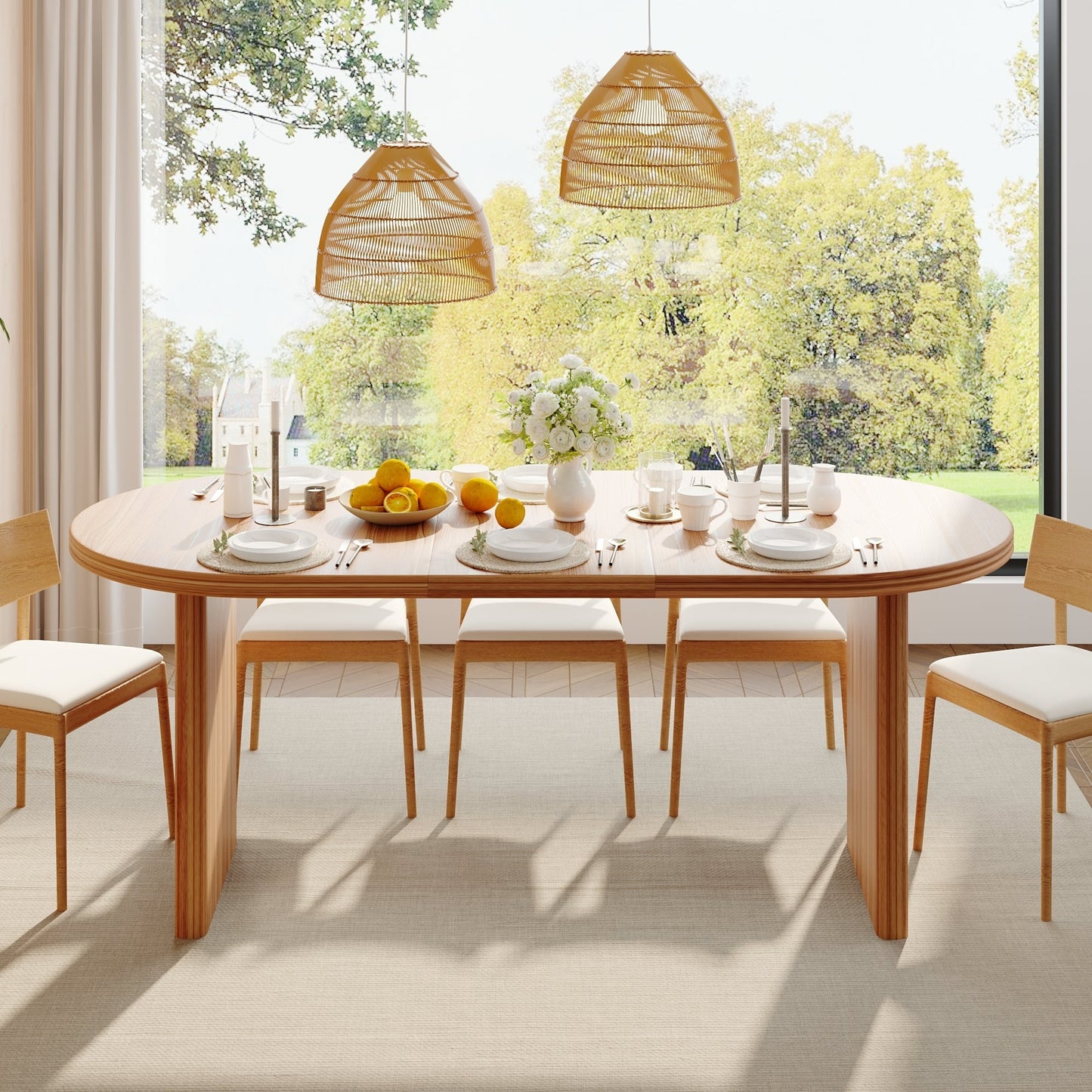 Modern Extendable Dining Table with Removable Extension Leaves