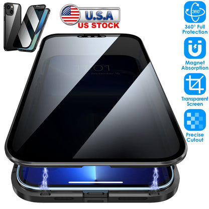 Privacy Magnetic Phone Case 360¡ Full Protection Anti Spy Phone Cover Double Sided Tempered Glass Magnet Absorption Fit for IOS Phone 13 Pro