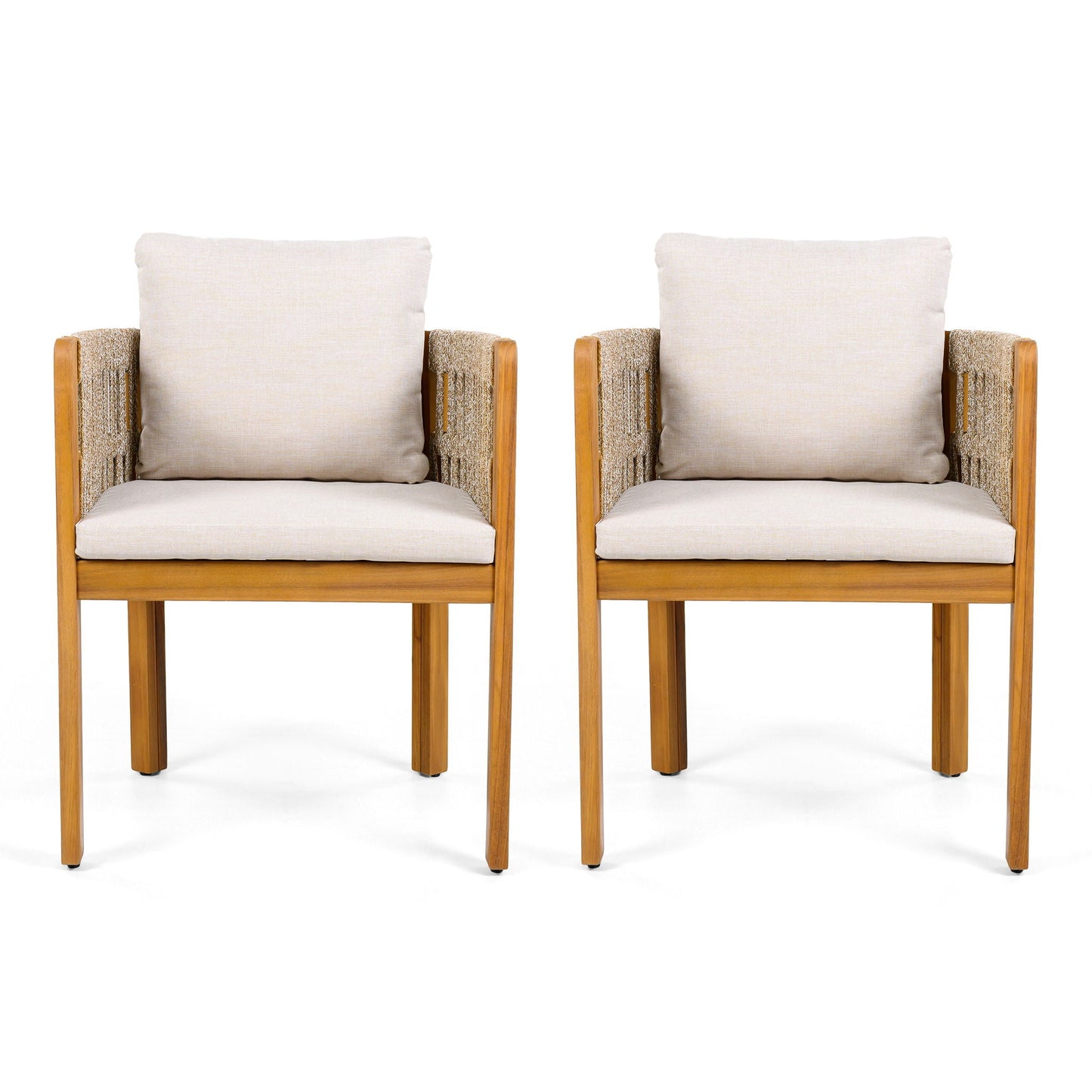 Outdoor Dining Chairs With Mix Rope Handles (Set of 2)