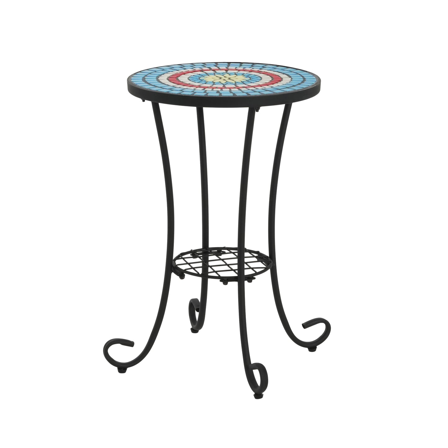 Patio Side Table with Shelf, Blue and Black