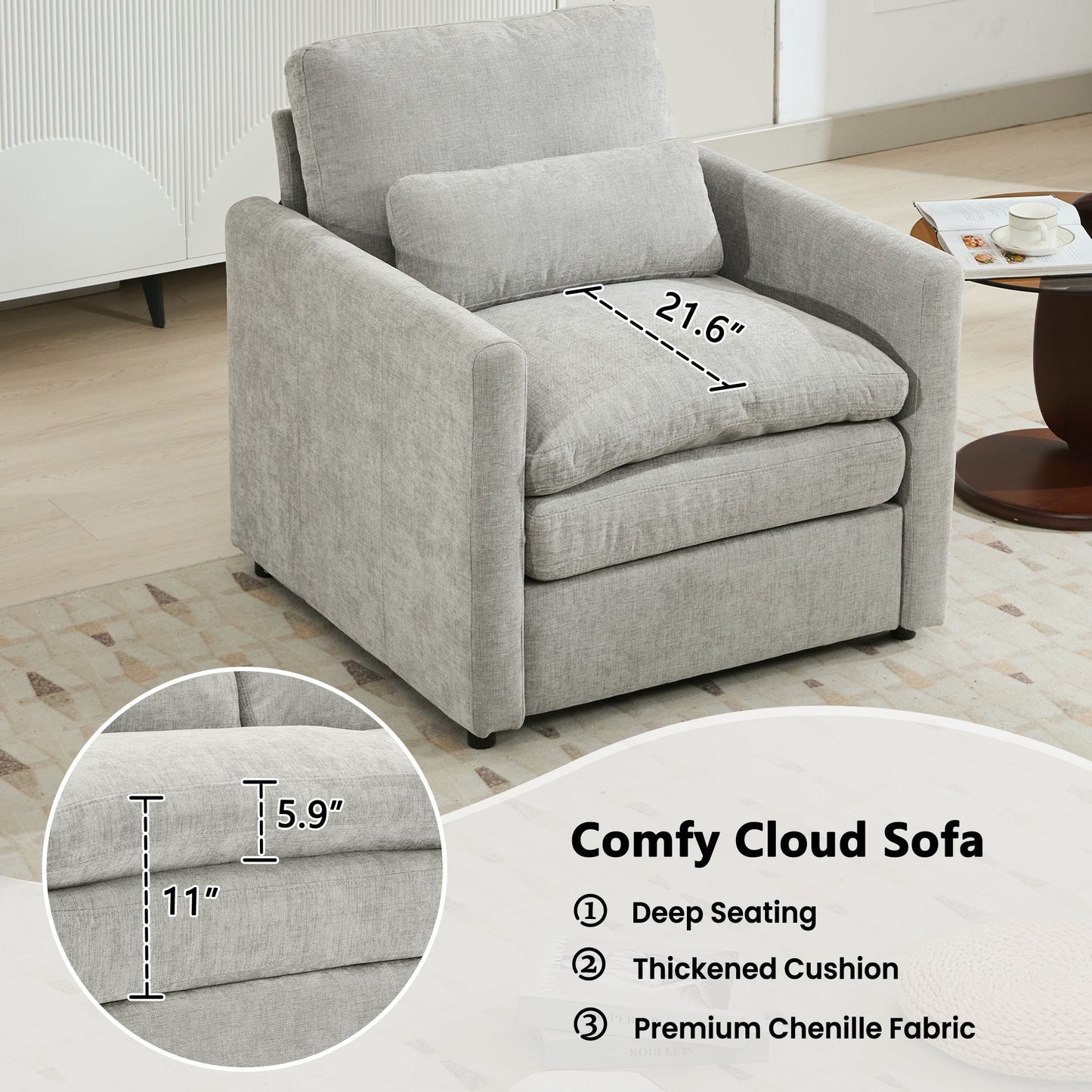 Cozy Upholstered Cushion Armchair For Living Room