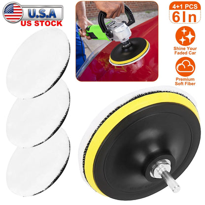 5Pcs 6" Buffing Polishing Pads Car Plush Buffing Waxing Wheels Mop Set with M14 Drill Screw for Car Polisher Drill Adapter