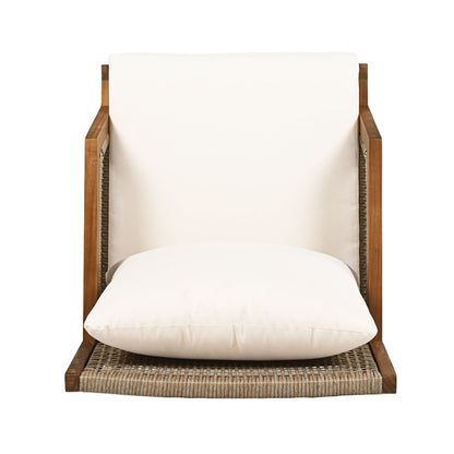 Acacia Wood Patio Furniture Club Chair, Outdoor Wicker Armchair