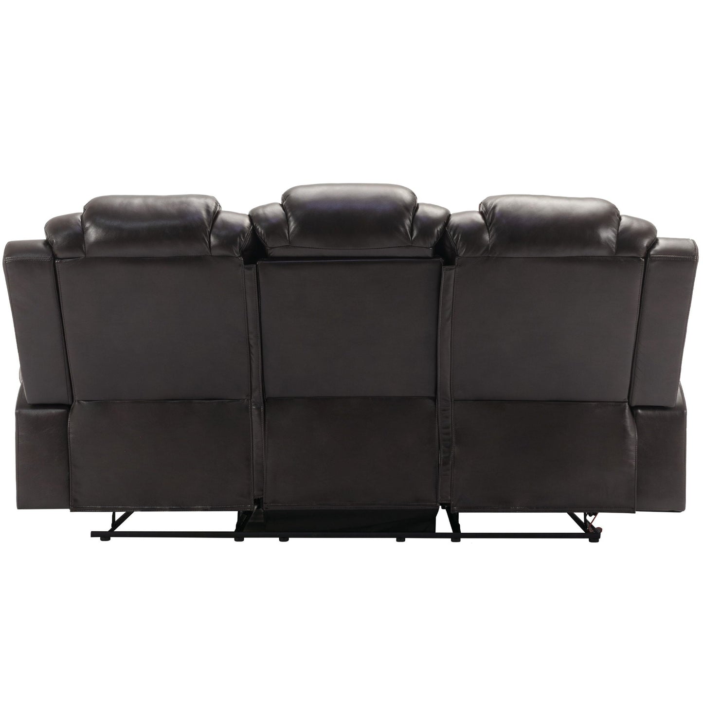 3 Pieces Recliner Sofa Sets Home Theater Seating Manual Recliner Chair & Center Console And LED Light Strip For Living Room - Brown