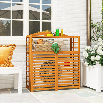 Outsunny Wood Air Conditioner Fence, Outdoor Privacy Screen Potting Table with Shelves