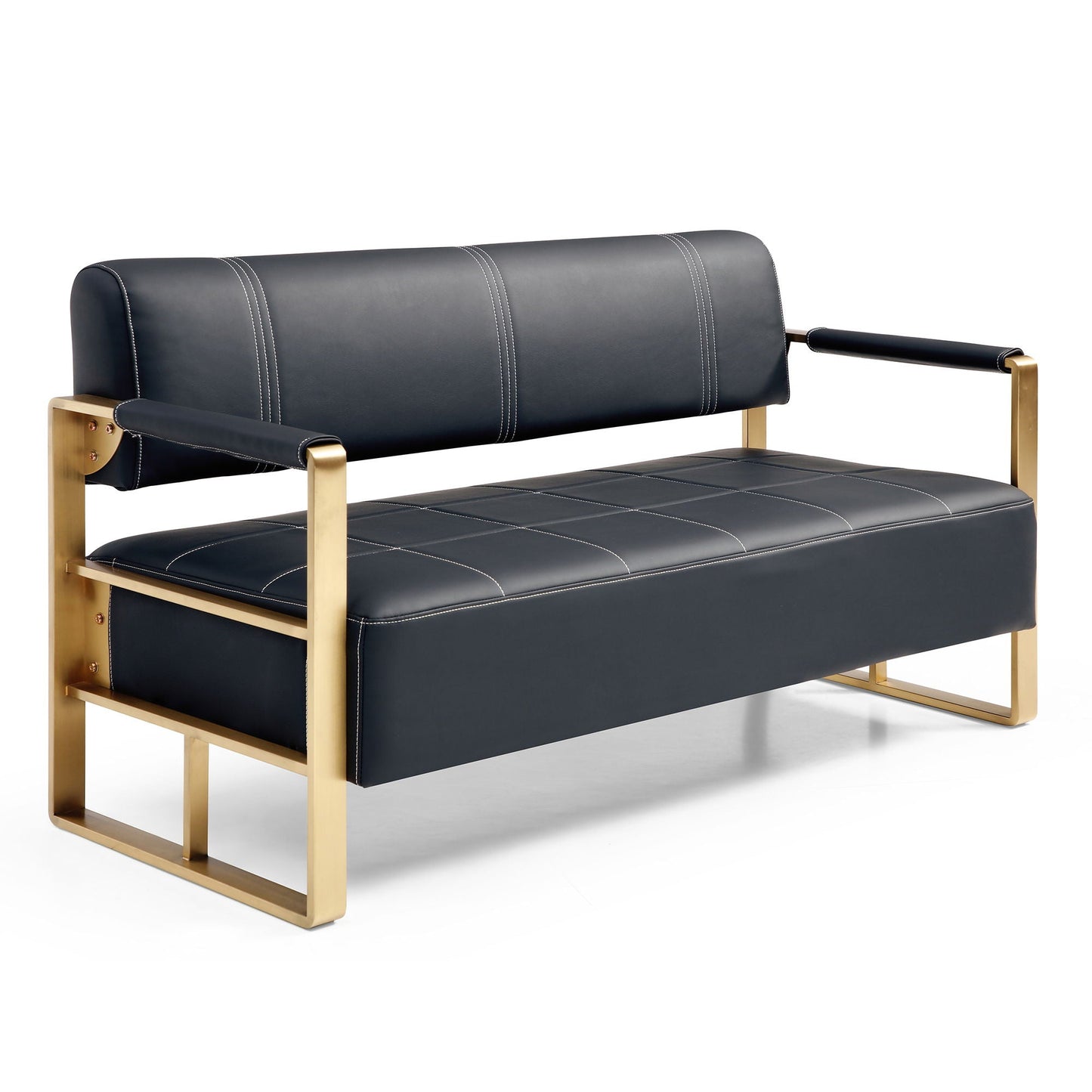 Modern Upholstery Accent Loveseat Sofa For Living Room 2 Seater With Metal Arms