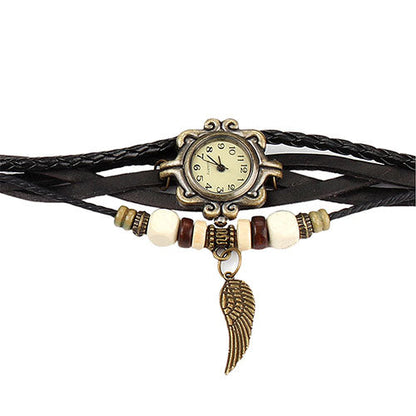 New! Boho Retro Angel Wing Leather Watch – Black