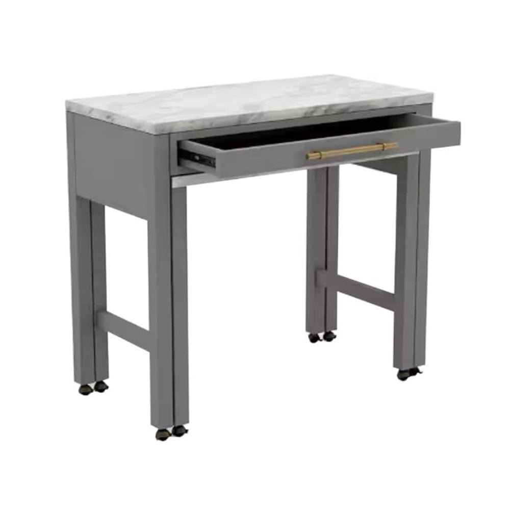 Light Gray Faux Marble Dining Table with Storage Drawer