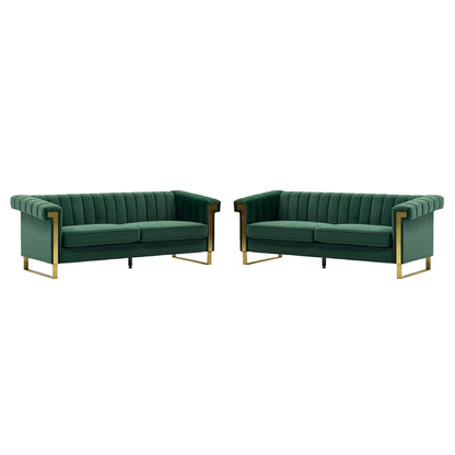 Emerald Green Velvet 2 Piece Sofa Set
