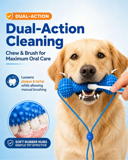 Dual-Action Canine Dental Prop, Bite And Brush Dental Toy For Dogs, Teeth Cleaning Fresh Dog Tartar And Plaque Remover, Woof Tooth Hard Off, Brushing Toothbrush Tools Care Chew Toys 1PC