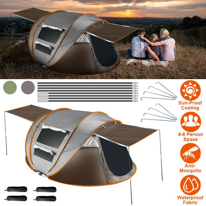 5-8 Person Pop Up Tent Automatic Setup Camping Tent Waterproof InstantÊSetup Tent with 4 Tent Poles 2 Mosquito Net Windows Carrying Bag for Hiking Cli