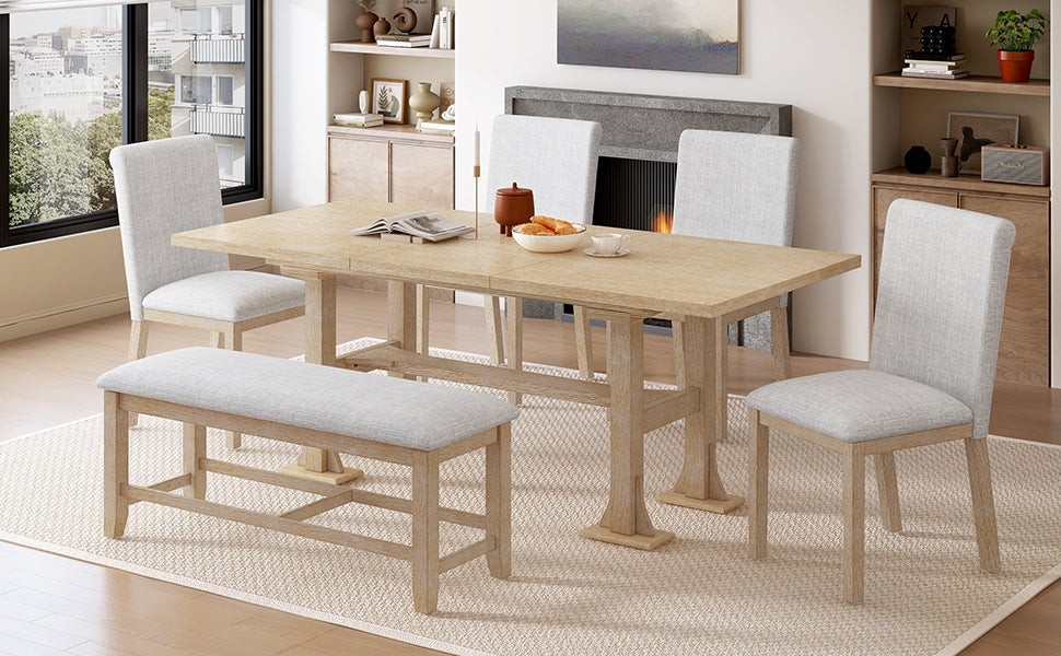TOPMAX Farmhouse 6-Piece Extendable Dining Table Set