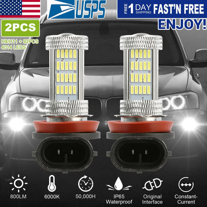2PCS 800lm H8/H9/ H11 LED Fog DRL Light Bulb IP65 Water-Resistant 360¡ Beam Angle 6000K White