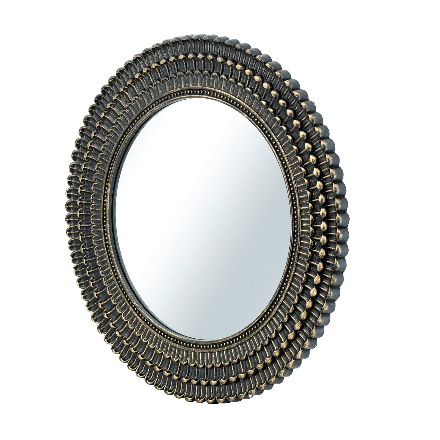 D26.5' Round Black and Gold Wooden Accent Mirror with Woven Texture