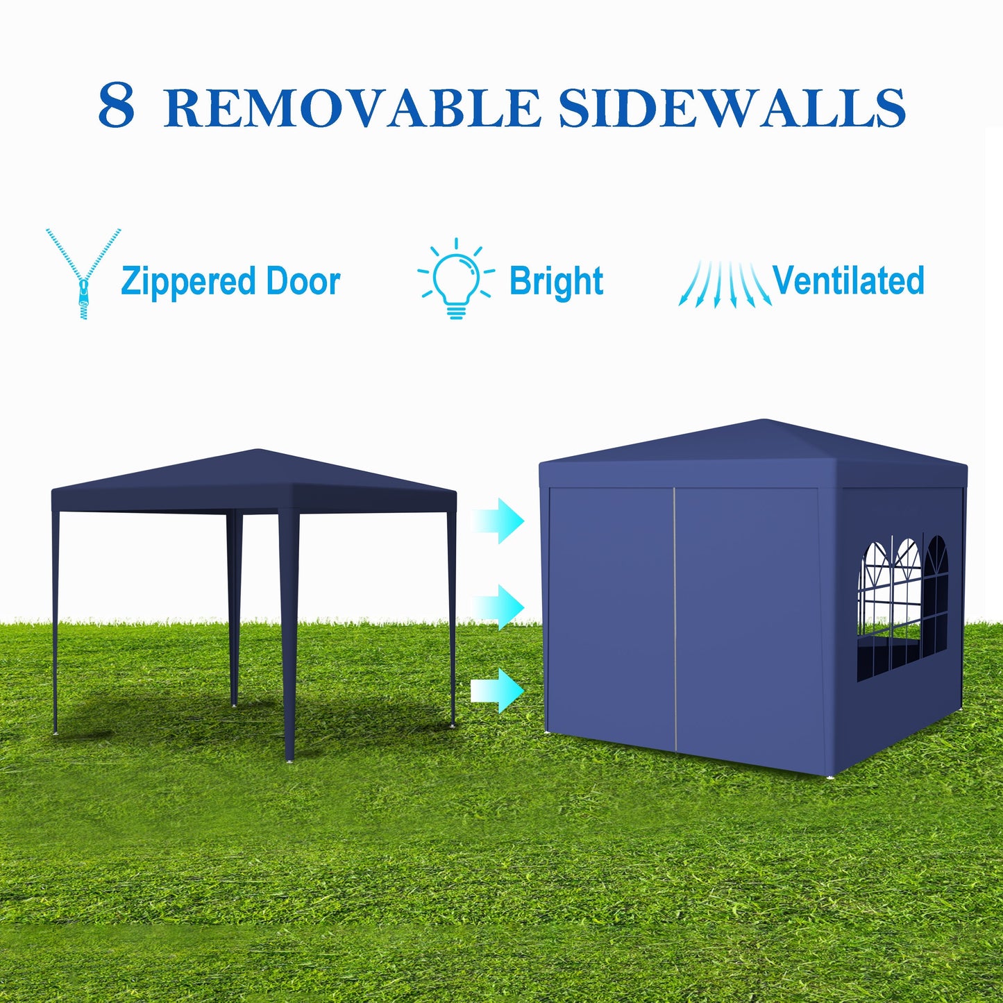 10'x10' Party Tent Outdoor Heavy Duty Gazebo Wedding Canopy with 4 Removable Walls, Blue
