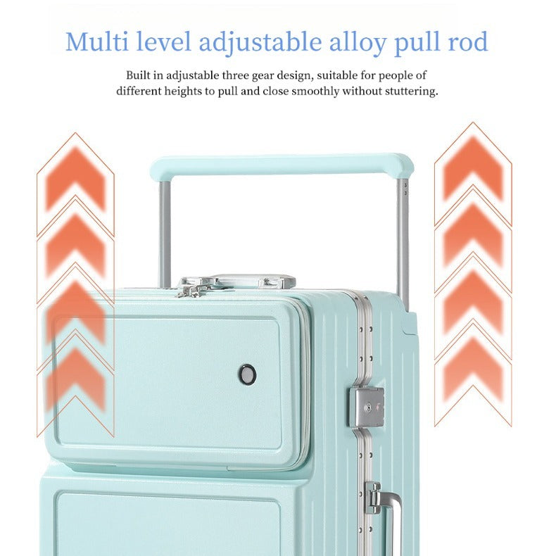 2026 New Large Capacity Front Opening Aluminum Frame Luggage With ABS PC Zipper Boarding Box 20-28 Inches