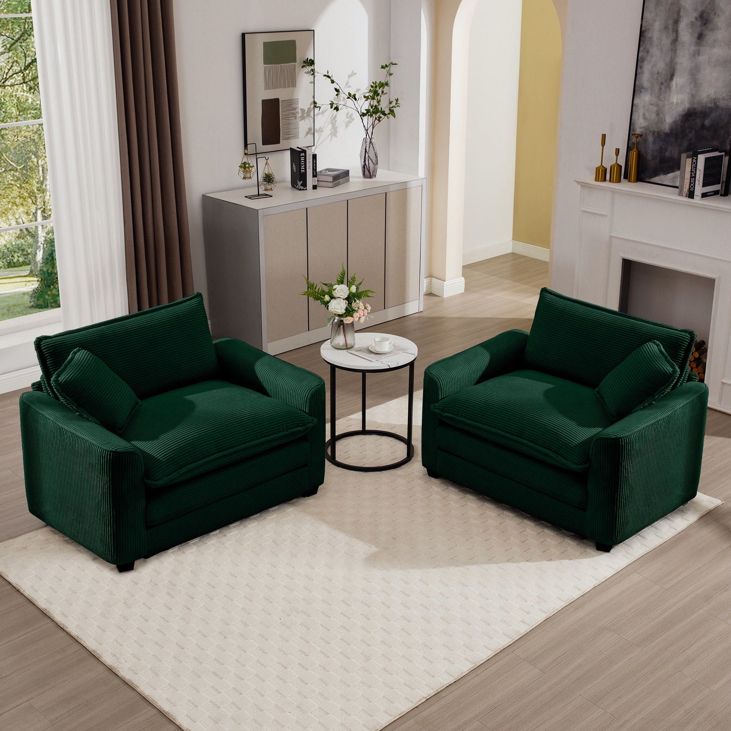 Modern Classic Fabric Single Chair Deep Seat Sofa With Pillow