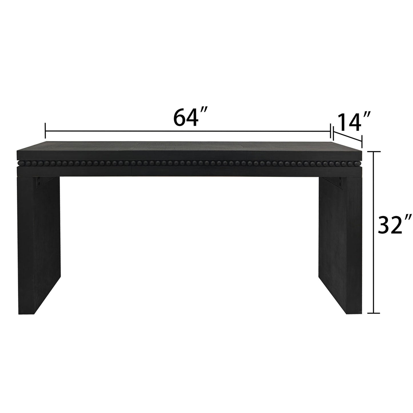 64in Modern Black Wood Console Table – Elegant Entryway Table with Decorative Beaded Trim