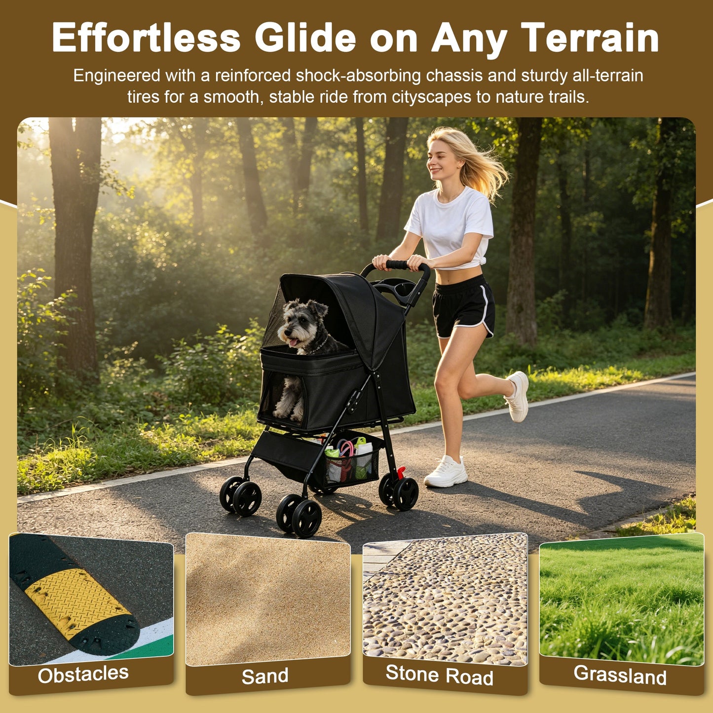 Foldable Pet Stroller for Small Dogs and Cats Under 28 lbs