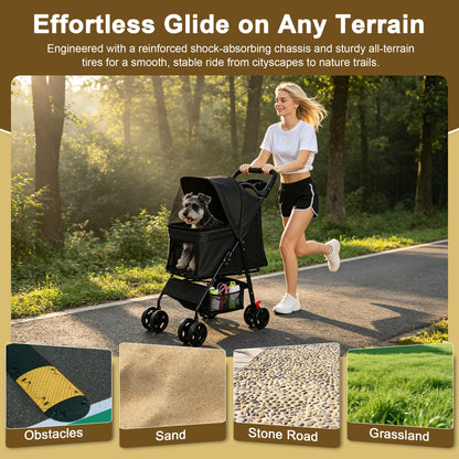 Foldable Pet Stroller for Small Dogs and Cats Under 28 lbs